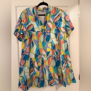 Blue b puff sleeve floral mini dress